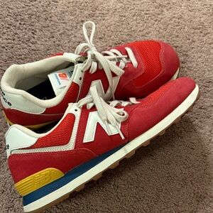 Unisex New Balance Red and White Sneakers with Yellow Accents
